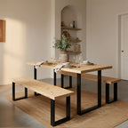 Dining table set with benches in a modern kitchen