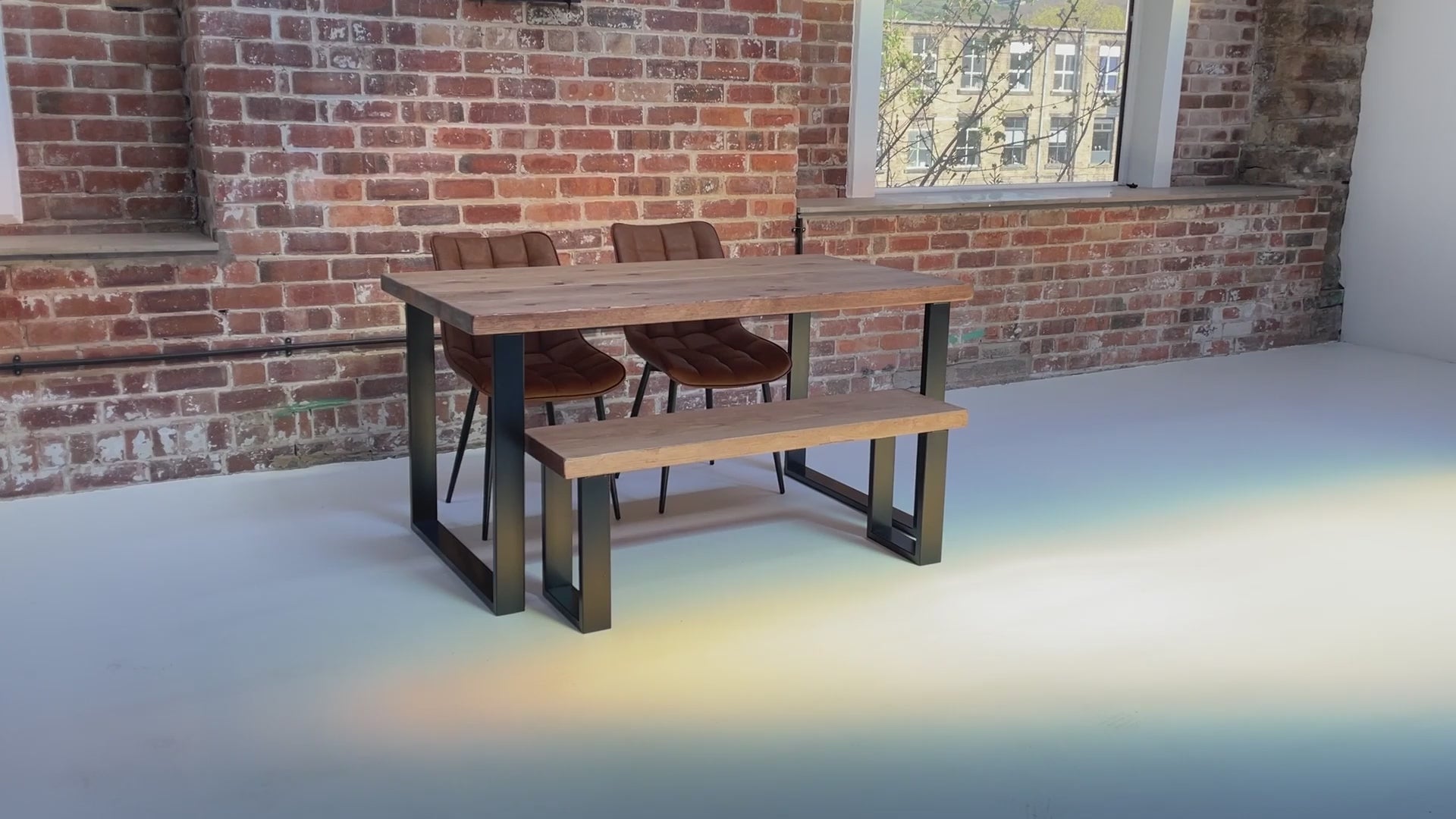 the foundry dining table and bench set oak square.